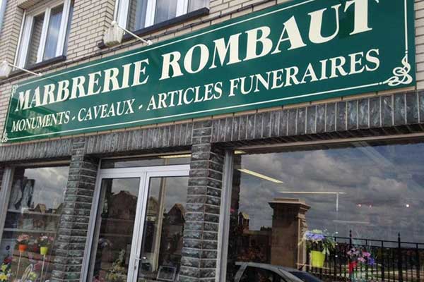 Façade Marbrerie Rombaut à Nœux-les-Mines près de Sains-en-Gohelle, Labourse et Aix-Noulette